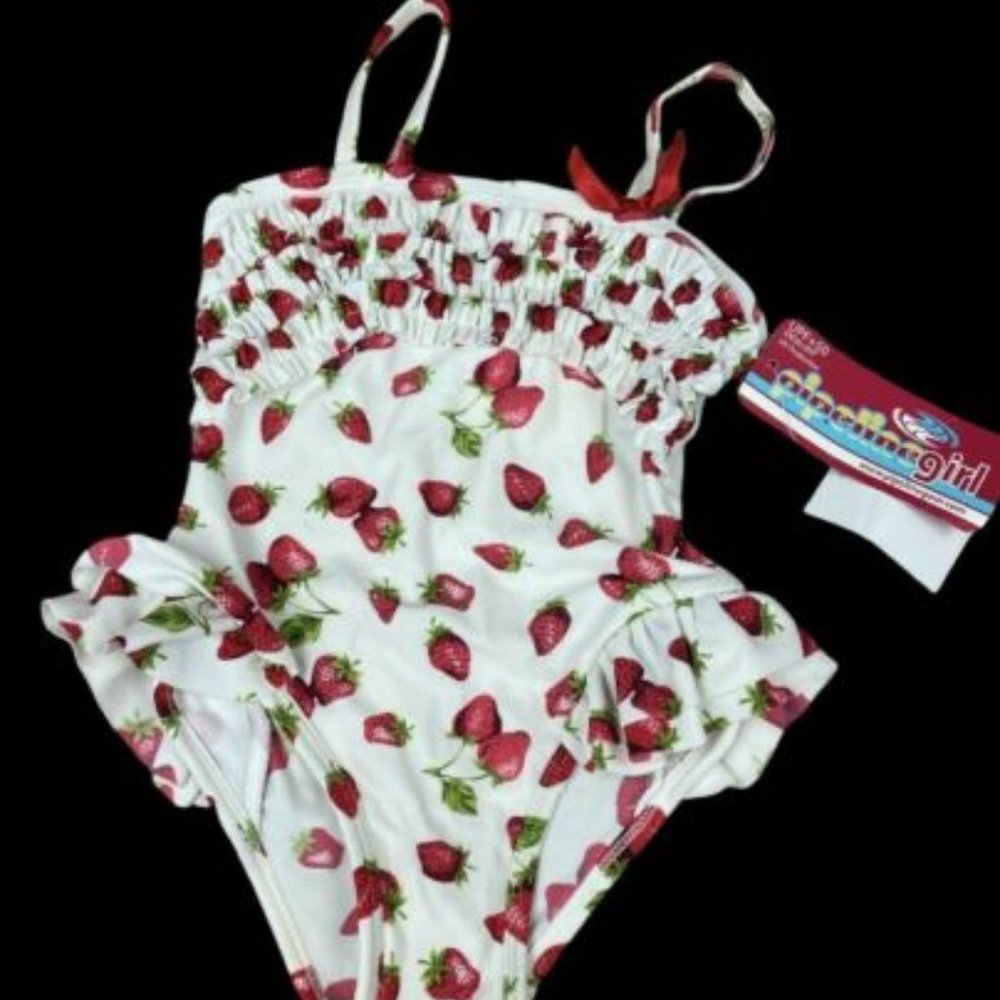 PipelineGirl Strawberry One-Piece Bathing Suit Swim Size 2T Toddler